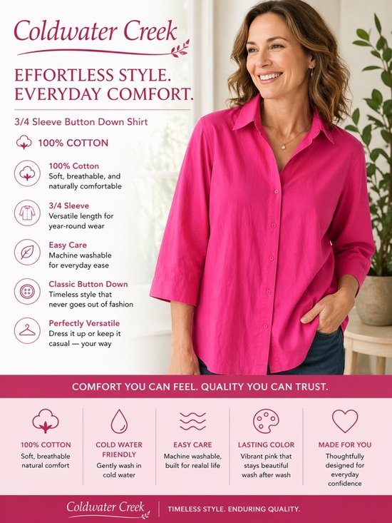 Coldwater Creek Tops - Coldwater Creek 100% COTTON Fuchsia button down top‎ size 10/12